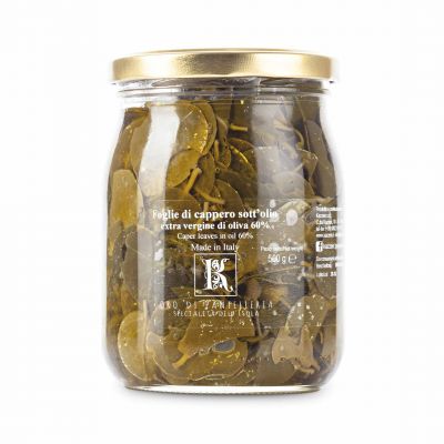 Foglie di cappero sott'olio extra vergine di oliva 60%